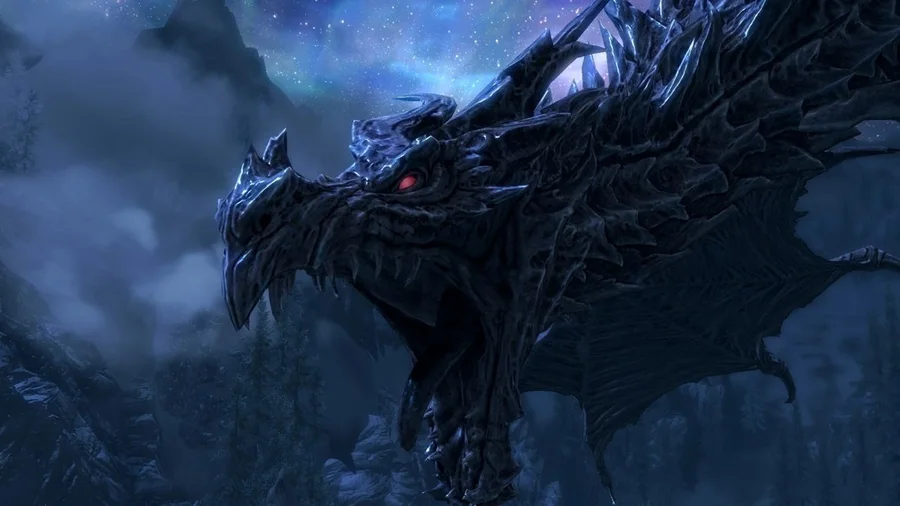 Alduin — Alduin in Skyrim · © Bethesda Game Studios · screenshot via Nexus Mods