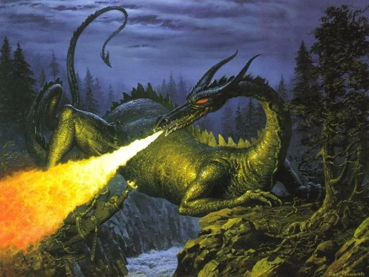Glaurung — Ted Nasmith · Túrin and Glaurung · reference reproduction via Pinterest