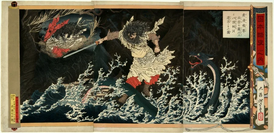 Yamata no Orochi — Tsukioka Yoshitoshi · Susanoo and the Eight-Headed Serpent · Hammer Museum collection